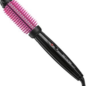 REVLON Silicone Bristle Heated Hair Styling Brush | Fast, Long Lasting Volume for Easy Styling | 1″ Barrel for Full Body and Smooth Styles (Black/Pink)