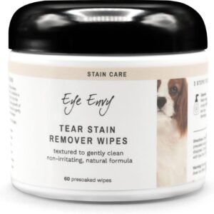 Eye Envy Tear Stain Wipes for Dogs. Textured to Gently Clean. Presoaked in Natural Formula. Recommended by AKC Breeders, Professional Groomers. Cleans Staining. USA Made. 60 Wipes