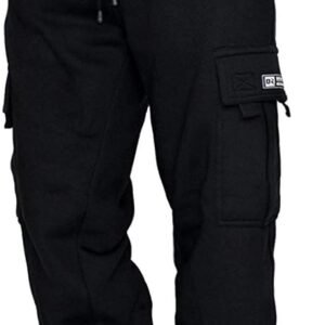 Lasjixion Men’s Cargo Sweatpants Open Bottom Fleece Hiking Jogger Cargo Sweatpants for Men with Pockets