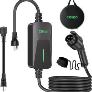 CALION Level 1&2 EV Portable Charger – 16A, Compatible with J1772 EVs, NEMA 6-20P (240V) & 6-20P to 5-15P Adapter (120V), 25FT Cable, LED Light, No Screen, Various Protections