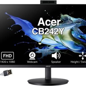 acer CB242Y 24″ FHD IPS Conferencing Monitor with Anti-Glare, Speakers, Webcam, Adjustable Height/Swivel/Tilt, VESA Mount (100mm), HDMI, VGA & DKZ USB Port Expander, Black Color (UM.QB2AA.503)