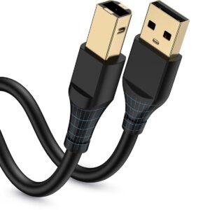 HP Printer Cable 6ft, Square USB A to USB B Cable for Printer/Scanner Epson, HP, Canon, Brother, Ethernet Print Smoothly Connect to Computer/Laptop/Pc – USB 2.0 Type B Impresora Midi Long Cord, 6 Foot