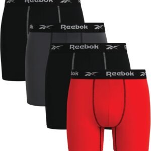Reebok Men’s Boxer Briefs – 4 Pack 6” Inseam Stretch Performance Underwear Quick Dry Moisture Wicking Boxers