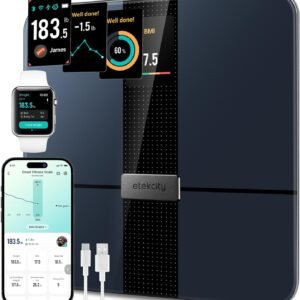 Etekcity FSA&HSA Eligible Smart Scale for Body Weight Fat, Digital Weighing Machine for Accurate BMI Muscle Mass Composition, Apple Health Compatible Fitness Equipment,TFT,‎Tempered Glass,Black