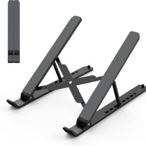 Tonmom Laptop Stand for Desk, Adjustable Laptop Riser ABS+Silicone Foldable Portable Notebook Holder, Ventilated Cooling Notebook Mount Computer Stand for 10-15.6” Laptops,Tablets-Black