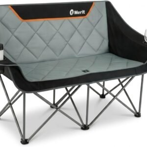 EMERIT Oversized Fully Padded Camping Chair, Heavy Duty 650LB Folding Camping Loveseat, Quad Fold Double Camping Couch with Cup Holders & Carry Bag for Outdoor, Lawn, Sports Events | HIgh Back, Rip resistance, Extra Wide Design, Cross-bracing Hubs, Easy Setup