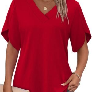 WIHOLL Womens Summer Tops Short Petal Sleeve Shirts Fashion V Neck Womens Clothing