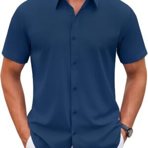 COOFANDY Men’s Stretch Dress Shirts Short Sleeve Wrinkle Free Casual Button Down Shirts