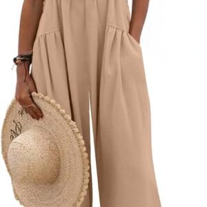 Dokotoo Women’s Lace Casual Overalls Summer Jumpsuit Loose Baggy Wide Leg Ruffle Pants Rompers with Pockets