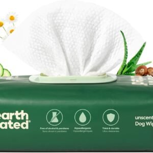 Earth Rated Pet Wipes for Dogs and Cats, Hypoallergenic, 3-in-1 Cleaning, Deodorizing and Hydrating, for Grooming Paws, Body and Butt, Unscented, 100 Count