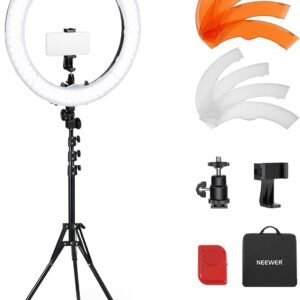 NEEWER 55W 18″/45cm Ring Light Kit [New Version], 5600K Dimmable LED Ringlight Tripod Stand Phone Holder for iPhone Selfie Makeup Lash Tattoo Studio Photo Video Recording Photography Lighting, RL-18