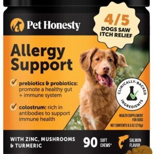 Dog Allergy Relief Immunity Chews – Paw Licking, Itching & Seasonal Allergies – with Colostrum, Probiotics, Turmeric & Salmon Oil – Vet Recommended Anti-Itch Supplement for Dogs (Salmon, 90 Ct)
