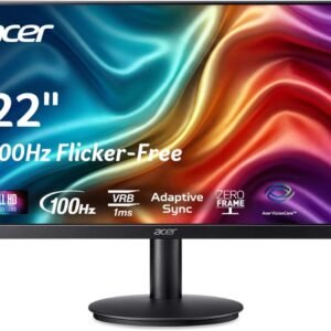 acer KB220Q H2bi 21.5″ Full HD (1920 x 1080) Zero-Frame Home Office Monitor | Adaptive-Sync Support (FreeSync Compatible) | Up to 100Hz Refresh | 1ms (VRB) | sRGB 99% | Tilt | HDMI & VGA Ports