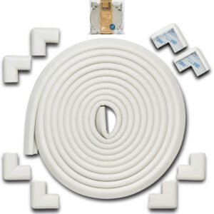 Roving Cove HeftyFit Edge Corner Protector Baby Proofing (Large 18ft Edge 8 Corners), Heavy-Duty, Soft NBR Rubber Foam, Furniture Fireplace Safety Bumper Guard, 3M Adhesive, Oyster White (Off White)
