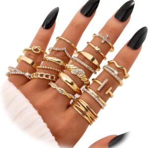 KISS WIFE Golden Silvery Black Kunckle Rings Set for Women, Dainty Simple Trendy Cute Stackable Finger Rings Pack, Perfect for Stacking Layering on Thumb and Knuckle, Mixed Size, Jewelry Gift