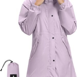 SaphiRose Women’s Lightweight Long Rain Jacket Packable Raincoat Hooded Outdoor Trench Coats