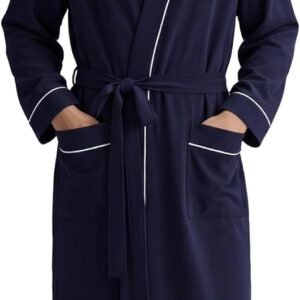 U2SKIIN Men’s 100% Cotton Lightweight Robe, Soft Breathable Bathrobe with Pockets, Classic Kimono Spa Robe for Men