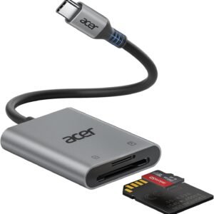 Acer SD Card Reader USB C, Dual Slots Type C to Memory Card Reader, Aluminum Micro SD Card Camera Adapter for MicroSD, SDHC, SDXC, Compatible with iPhone17/16/15, MacBook Neo/Pro/Air, iPad, Laptop