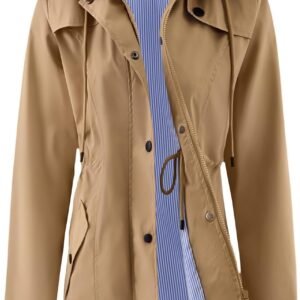 SaphiRose Women’s Long Rain Jacket Waterproof Rain Coat with Hood Outdoor Light Raincoats Windbreaker