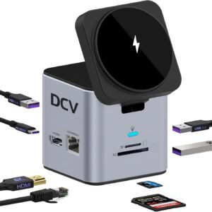 USB C Laptop Docking Station with MagSafe Charger Stand, 9 in 1 USB C Hub Multiport Adapter with 4K HDMI, 1Gbps Ethernet, 3 USB 3.0, SD/TF, Compatible with MacBook/Dell/HP/Lenovo/iPhone (Silver Gray)