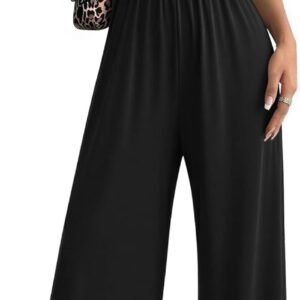 Ekouaer Summer Jumpsuits for Women Short Sleeve Wide Leg Romper Casual Square Neck Jumper 2026 One Piece Overalls with Pocket