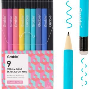 Grabie Erasable Gel Pens, Medium Point 0.7 mm Erasable Pens, Make Mistakes Disappear for Drawing Writing Planner, Pack of 9 Assorted Colors