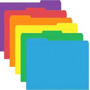 File Folder, PANDRI 120 Pack Colored File Folder, 1/3 Cut Tab, Letter Size, Assorted 6 Colors Filing Folder for Office School Business