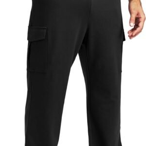 Pudolla Men’s Cotton Sweatpants with Cargo Pockets Open Bottom Yoga Pants for Men Lounge Pants for Athletic Workout Casual