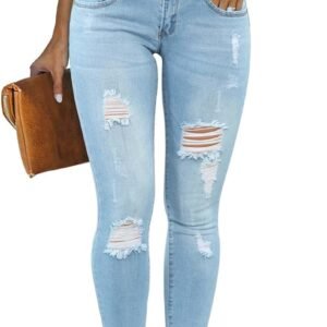 KUNMI Women’s Skinny Ripped Trendy Jeans Distressed Stretchy Denim Pants