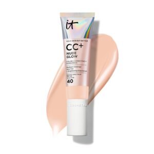 IT Cosmetics CC+ Nude Glow SPF 40 – Medium Coverage Foundation, 2% Niacinamide + Hyaluronic Acid Brightening Glow Serum, Lightweight Up to 24H Hydration, Normal to Dry & Mature Skin – 1.08 fl oz