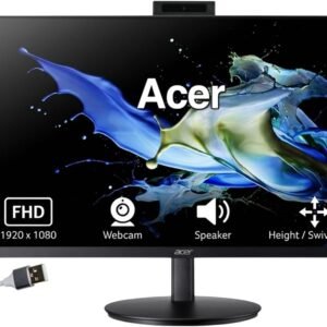 acer 24″ FHD IPS Conferencing Monitor with Anti-Glare, Speakers, Webcam, Adjustable Height/Swivel/Tilt, VESA Mount (100mm), HDMI, VGA & DKZ USB Port Expander, Black Color