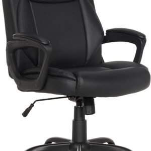 Amazon Basics Classic Puresoft PU Padded Mid-Back Office Desk Chair with Armrest, Easy Assembly, Sturdy Metal Base, Wheels, 275lb Support, 26″D x 23.75″W x 42″H, Black