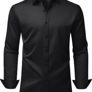 Mens Wrinkle Free Dress Shirts Regular Fit Business Button Down Shirt Formal Long Sleeve Wedding Stretch Shirts