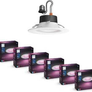 Philips Hue Smart Retrofit Recessed 5/6 Inch LED Downlight, Color-Changing Recessed Lighting, 6 Pack,1100LM, Control with Hue App, Compatible with Alexa, Google Assistant, and Apple HomeKit