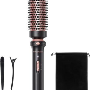 Wavytalk Thermal Brush, 1 1/2 inch Heated Round Brush with Detachable Head, Velvet Pouch and Dual Voltage for Travel, Easy to Create Blowout Look, Rose Gold