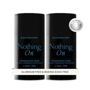 Each & Every Aluminum Free Deodorant for Men & Women, Unscented – Fragrance-Free All Natural Deodorant for Sensitive Skin, EWG Verified – Clean, Baking Soda-Free, Plant-Based Fragrance – 2.5oz, 2 Pack