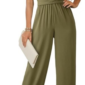Dokotoo Jumpsuits for Women Dressy Casual Overalls One Piece Short Sleeve Wide Leg Elegant Rompers Jumpers With Pockets
