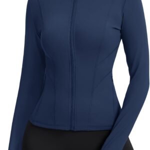 Rapbin Women’s Slim Fit Workout Jackets Full Zip Long Sleeve Running Athletic Tops Yoga Shirts with Thumb Holes