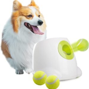 ALL FOR PAWS Automatic Dog Ball Launcher, Interactive Fetch Toy for Small to Medium Dogs, Rechargeable Pet Thrower Machine for Indoor & Outdoor Play, 3 Pcs 2-Inch Balls Included