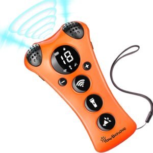 PawBehave Adjustable Ultrasonic Dog Trainer – World’s First Variable Frequency Pet Behavior Corrector with 10 Level Ultra Sound, 18 Dog Whistles, Anti-Bark Flashlight, Humane Dog Deterrent (Orange)