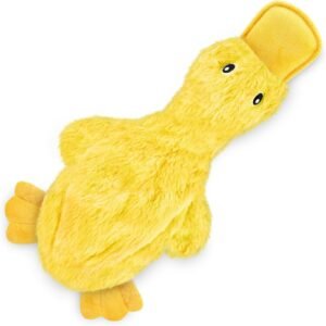 Best Pet Supplies Interactive Squeaky Dog Chew Toy, Ideal Dog Toys for Chewers, Small, Medium & Large Dogs, and Fetch Lovers – Crinkle Duck (Yellow), Large