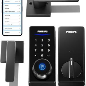 Philips Smart Lock with Handles, Keyless Entry Door Lock Set, Keypad Door Lock with 2 Level Handles, Digital Keypad Deadbolt for Front Door, App Fingerprint PIN Code Unlocking, Auto Locking