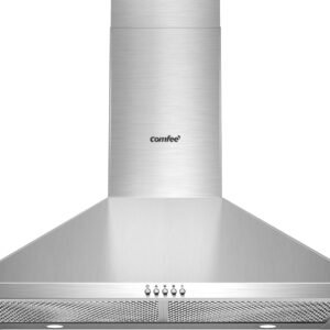 COMFEE’ CVP30W6AST Ducted Pyramid Range 450 CFM Stainless Steel Wall Mount Vent Hood with 3 Speed Exhaust Fan, 5-Layer Aluminum Permanent Filters, Two LED Lights, Convertible to Ductless, 30 inches