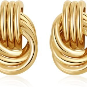 SHERLOVE Trendy Gold Plated Knot Earrings for Women Chunky Statement Drop Dangle Earrings Lightweight Hypoallergenic Fashion Accessories Gold Jewelry Gifts for Womens
