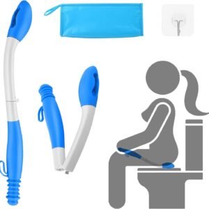 Jhua Foldable Butt Wiper Tool for Women Men Toilet Aids for Wiping 15.7″ Long Comfort Bottom Buddy Wiping Aid, Self Wipe Assist Toilet Aids Wand for Disabled, Elderly, Overweight, Pregnant People