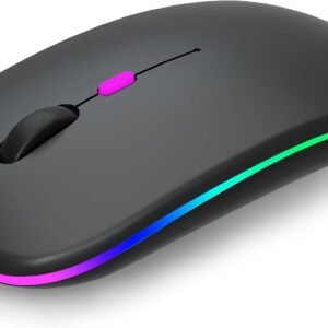 AIKOKOK Wireless Bluetooth Mouse, Rechargeable, Dual Mode Bluetooth 5.2 & 2.4G USB, LED Lights, Slim, Silent, Portable Computer Mouse for Laptop, PC, MacBook, iPad, Tablet (Black)