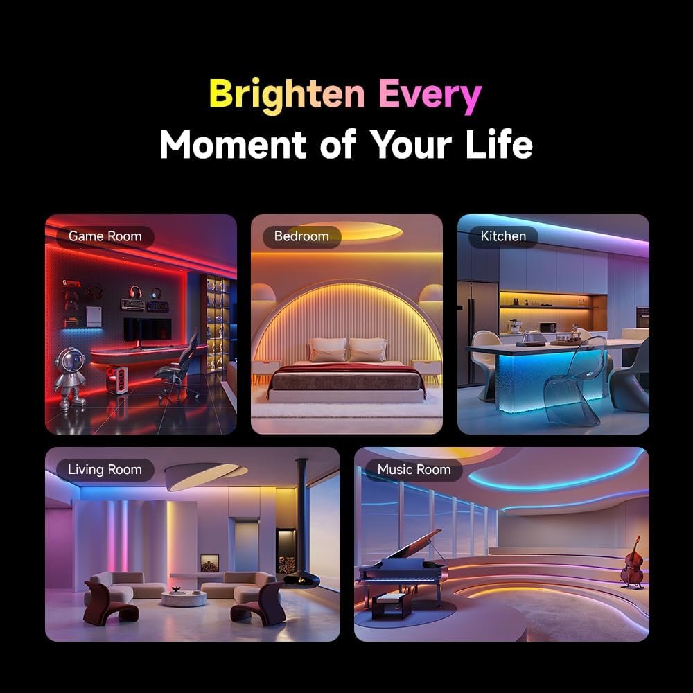 DREAME RGB IC LED Light Strip Extention 1m 3.3ft, 4-in-1 Technology Music Sync Color Changing Lights, 60 LEDs/m High Density Bright DIY 50 Segments, Works with Matter Alexa Google Home - Image 4