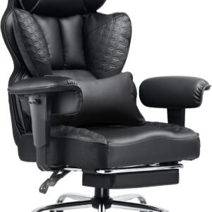 COMHOMA Big and Tall Office Chair Heavy Duty Wide Ergonomic Gaming Chair with Deluxe Embossing Designed Leather with Foot Rest,150°Reclining Adjustable Armrests Pocket Spring Back Support and Pillow