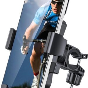 Bike Phone Holder Mount, Secure Handlebar Phone Mount Holder for Bike and Motorcycle, Suitable for iPhone and 4.5-6.8″ Smartphones, Black