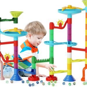 Marble Run Toy, 110pcs Marble Maze Kit STEM Educational Learning Toy for Kids, Mable Race Construction Railway Building Blocks with 60 Marbles Birthday Gift for Boys Girls 3 4 5 6 7 8 + Years Old
